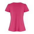 thumbnail image 6 of WREESH Women's Notch Neck Summer Blouse Petal Short Sleeve Casual Top in Solid Colors Hot Pink, 6 of 6