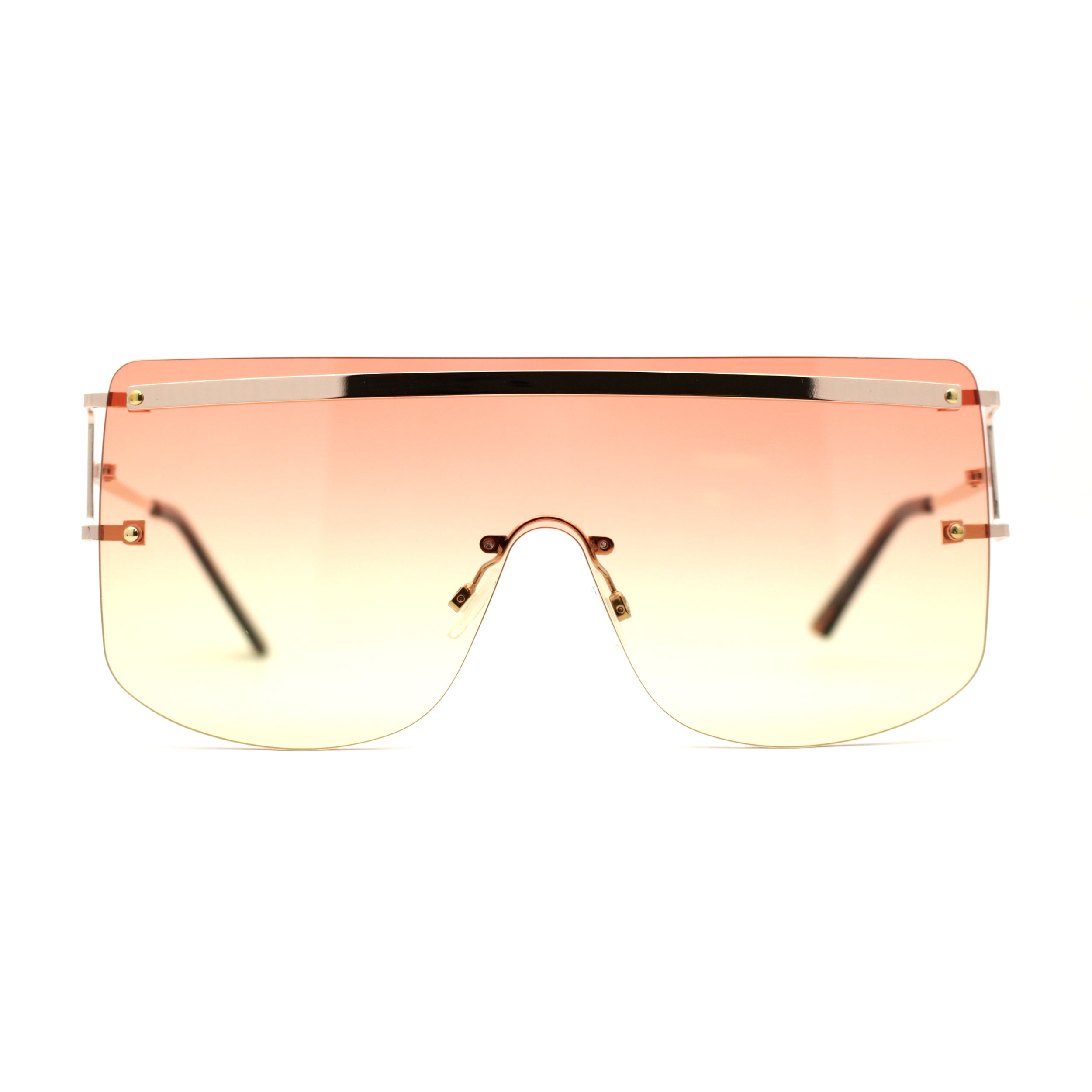 Luxurious Oversize Rimless Shield Flat Top Mobster Sunglasses Gold ...