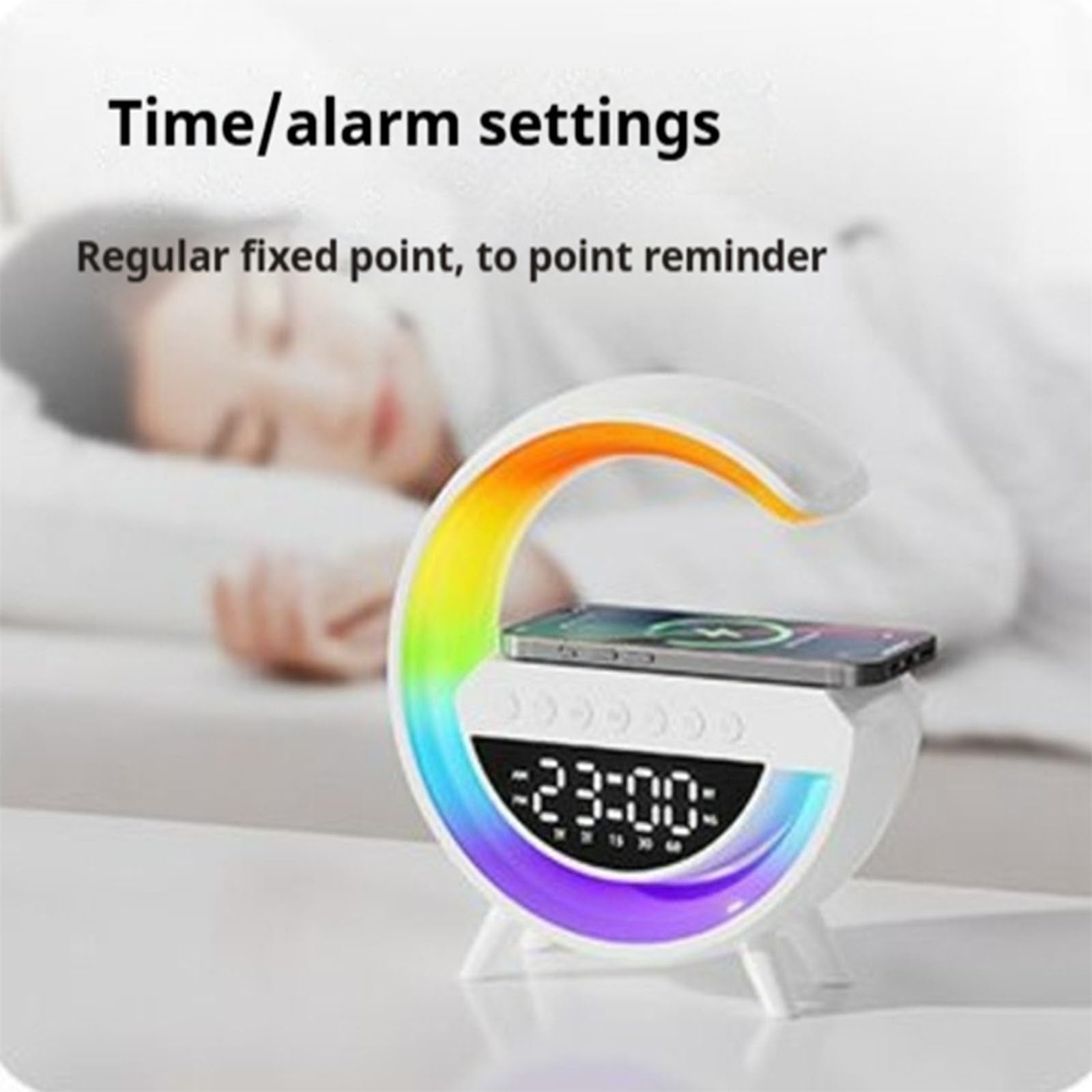 HPZZ LED Wireless Speaker Charger, Atmosphere Bedside Light with Wireless Charging Station,Music Lit Lamp 4 in 1 Alarm Clock Gifts Idea for Family(2301)