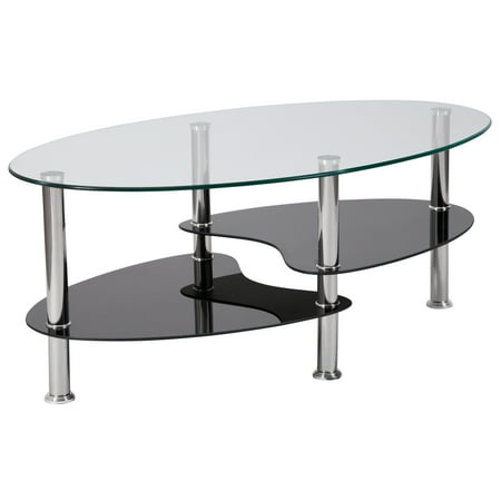 Global Furniture Usa Glass Flash Furniture Hampden Glass Coffee Table with Black Glass Shelves and Stainless Steel Legs ()