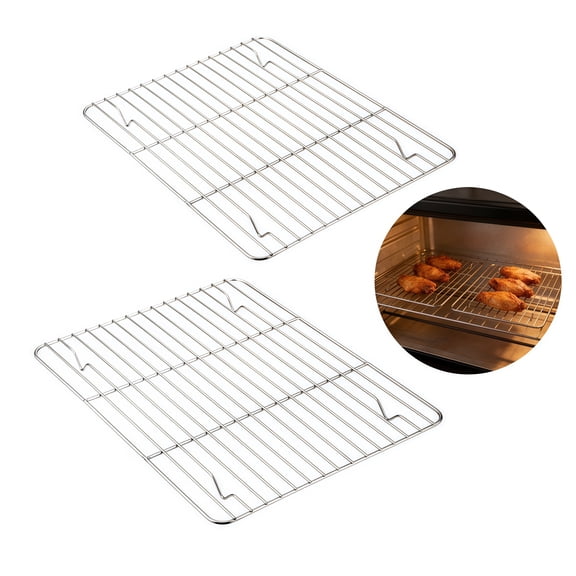 GIXUSIL 2 Pack Baking Racks 100% Stainless Steel Cooling Racks 9.7"x7.3", Cookie Cooling Racks, Roasting Cooking Racks, Non Toxic & Rust Free, Fit for Small Toaster Oven, Dishwasher Safe(Silver)
