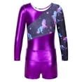 thumbnail image 2 of iEFiEL Kids Girls 2Pcs Gymnastics Dance Outfit Long Sleeve Athletic Leotard with Shorts Activewear Purple 8, 2 of 6