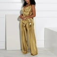 thumbnail image 7 of Women's Jumpsuit Trendy Metallic Bodycon Romper Wide Leg Trouser Party Club Outfit Gold 2XL, 7 of 7