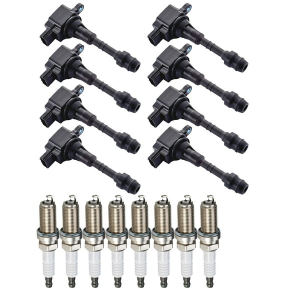 Set of 8 ISA Ignition Coils and 8 ISA Spark Plugs Compatible with 2002-2006 Infiniti Q45 4.5L V8 4500cc -ci  Replacement for UF650 UF568
