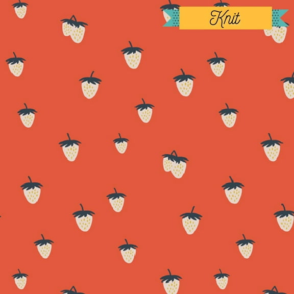 Cherry Red Strawberry KNIT fabric, AGF Summer Side Backyard Berry, Sold by the Quarter Yard