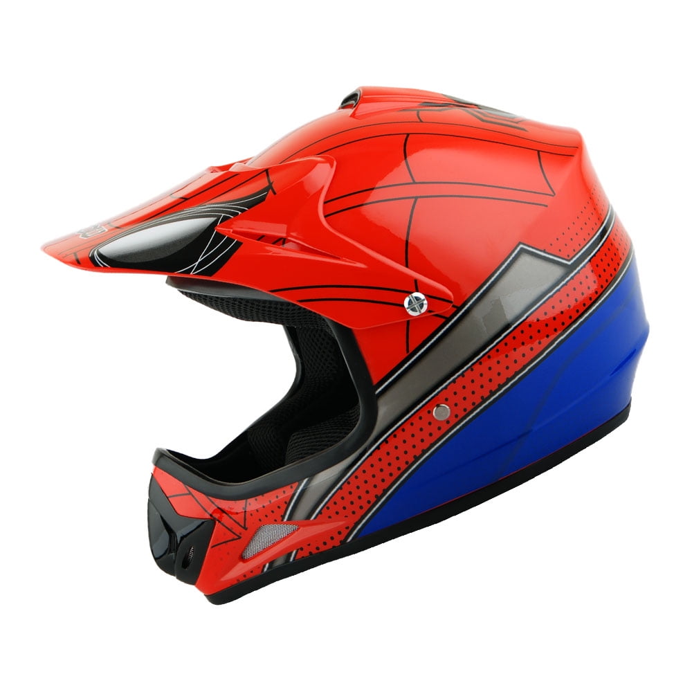 WOW Updated Youth Motocross Helmet Kids Motorcycle Bike Helmet HJOY Spider Red Goggles Skeleton Red Glove Bundle