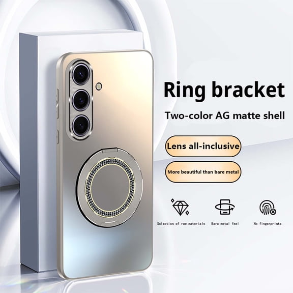 Multi-in-1 [KickStand  Bling Ring Holder] for Samsung Galaxy S24 Case,Two-color Flash Ring Frosted Phone Back Design, Shockproof Anti-fall Anti-fingerprint Frame Protection Cover,Titaniumgray