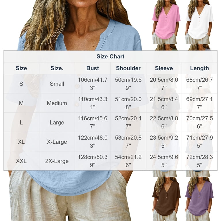 Kajonyu Women's Casual Cotton Linen Henley Top S-XXL Multi Color