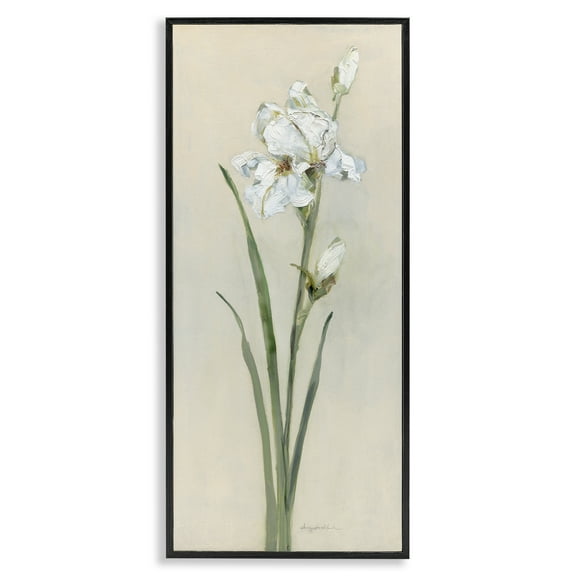 Stupell Industries Simple Iris on Beige Plants & Flowers Painting Black Framed Art Print Wall Art, 10 x 24