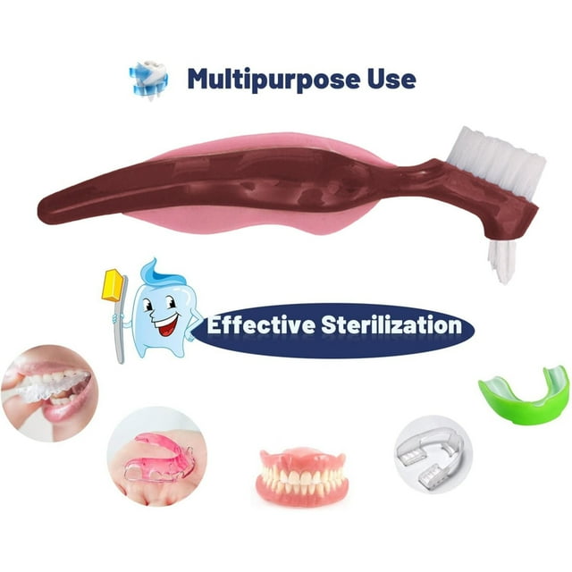 Hard Toothbrush Toothbrush Cleaning Brush Multi Layer And Portable Denture Double Brush,Red Manual Toothbrush