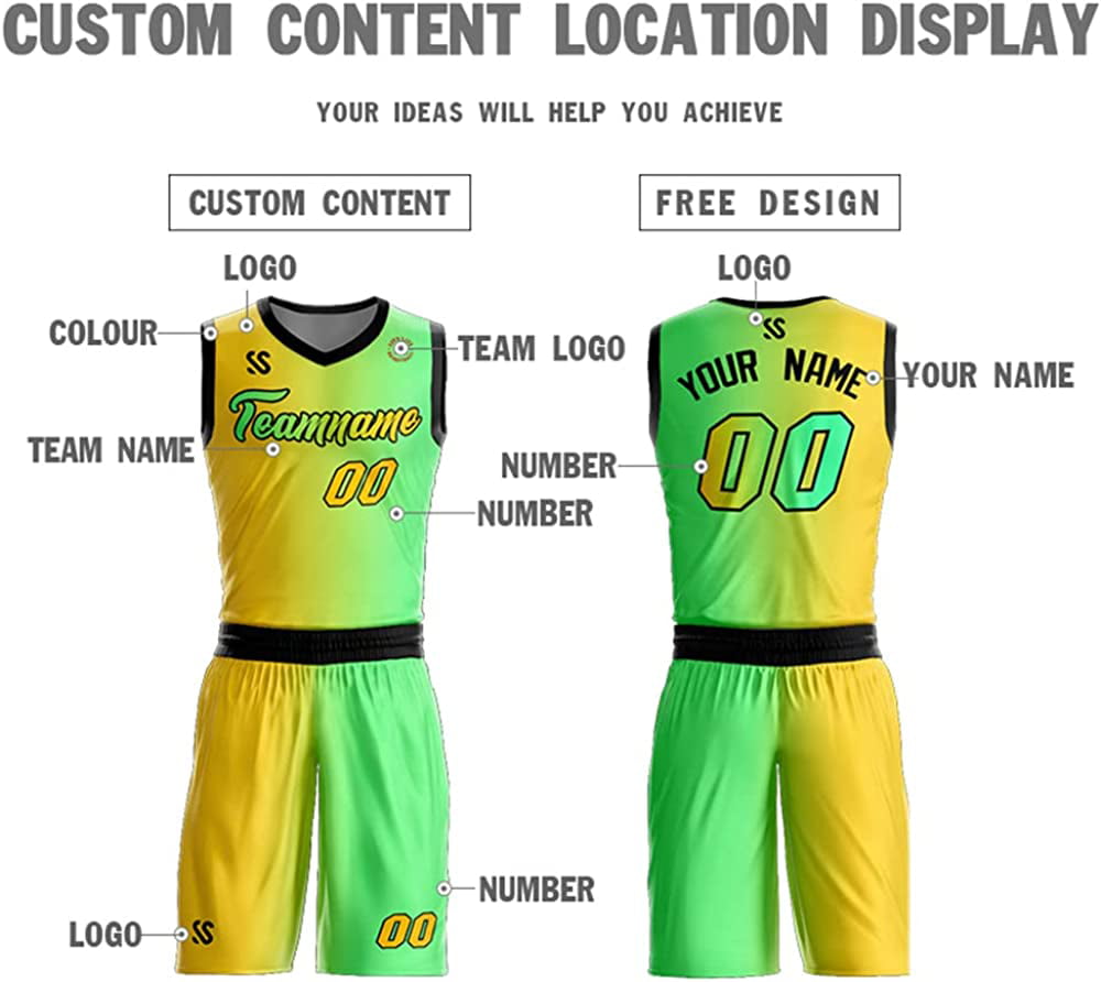 Custom Gradient Basketball Jersey Kit Printed Team Name & Number  Personalized Sports Uniform for Men/Youth 