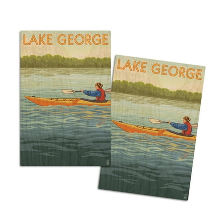 

Lake George New York Kayak Scene (4x6 Birch Wood Postcards 2-Pack Stationary Rustic Home Wall Decor)