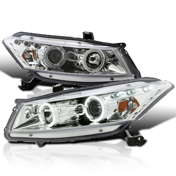 Spec-D Tuning Chrome Housing Clear Lens Projector Headlights Compatible with 2008-2012 Honda Accord 2 Door Coupe, Left   Right Pair Headlamps Assembly