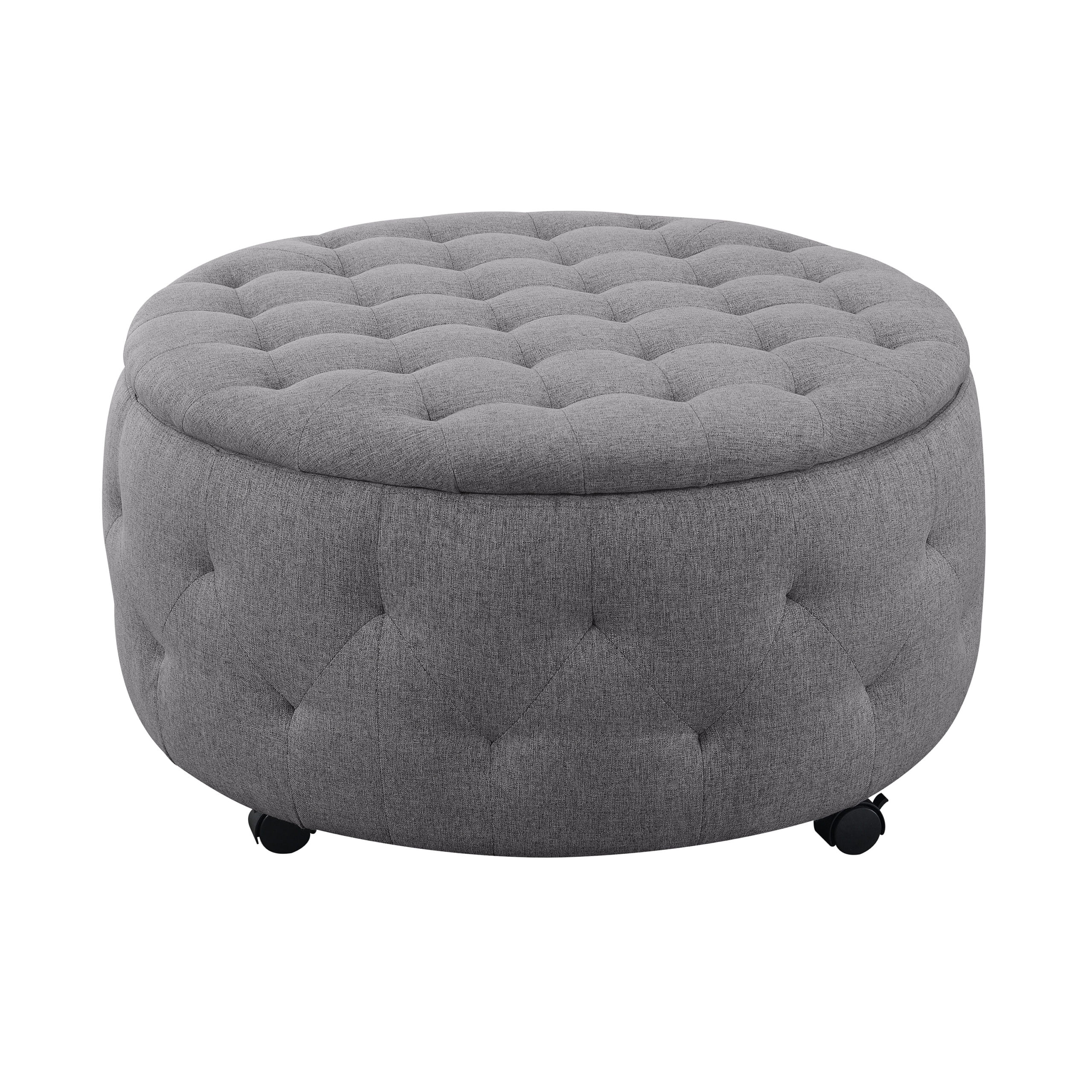 AC Pacific Matt Round Storage Ottoman with Reversible Tray Top, Dark Grey