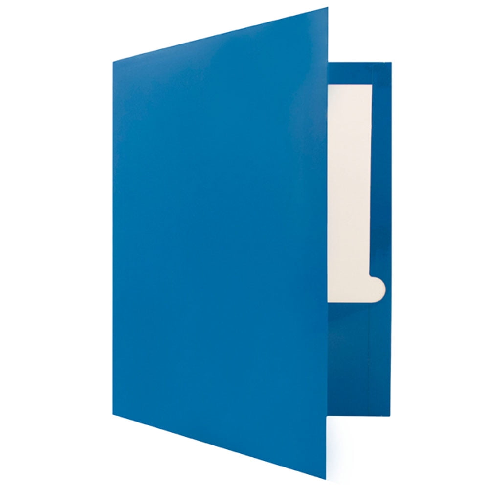JAM Paper Glossy Two Pocket Folders, Blue, 25/Pack