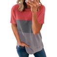 thumbnail image 1 of Womens Striped Color Block Short Sleeve Causal Blouses T Shirts Tops, 1 of 4