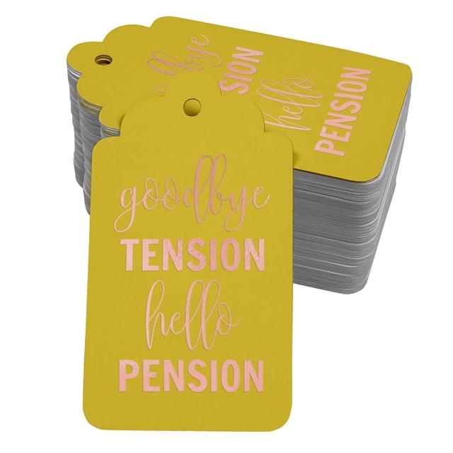 Inkdotpot Rose Gold Foil Paper Hang Tags Good Bye Tension Hello Pension Retirement Favor Tags 50 Pieces