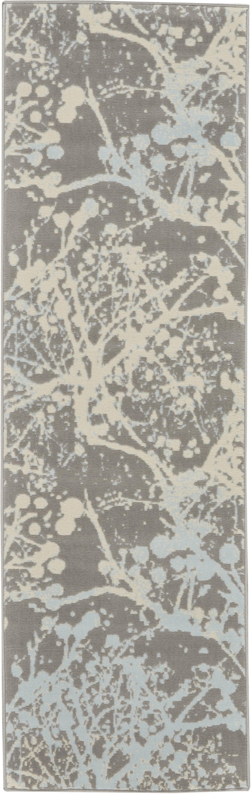 Nourison Bliss Modern Botanical Grey 2'3" x 7'3" Area Rug, (2' x 7')
