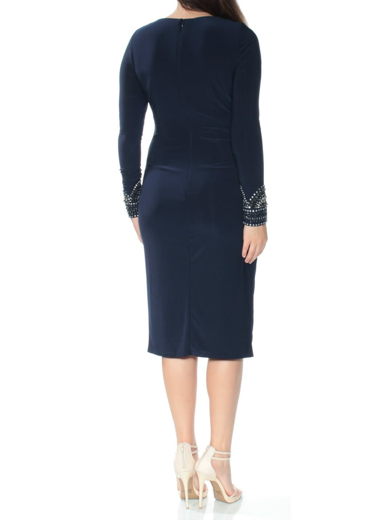 VINCE CAMUTO $188 Womens New 1408 Navy Beaded Long Sleeve Sheath
