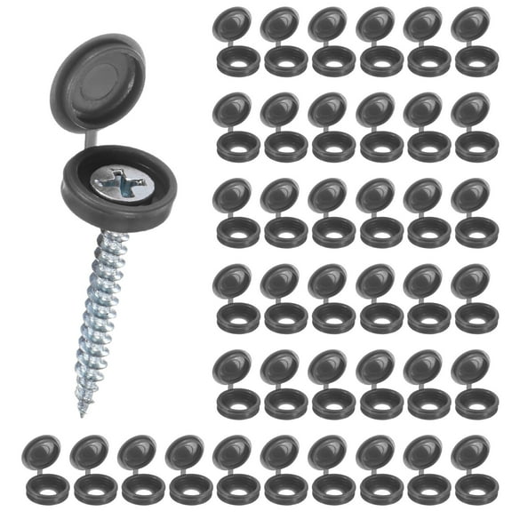 Uxcell 200-Pack Plastic Hinged Screw Covers Caps, 5mm Shutter Screws with Caps, Fold Screw Snap Covers, Washer Flip Screw Cover [Iron Gray]