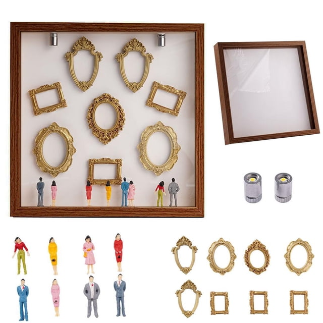 MANYUN DIY Mini Museum Silhouette Box, Celebrate Your Unique Memories in Style, Creative Memory Display Kit with Mini Figurines Gold Frames, Ideal Gift for for Home Living Room, Bedroom Decor