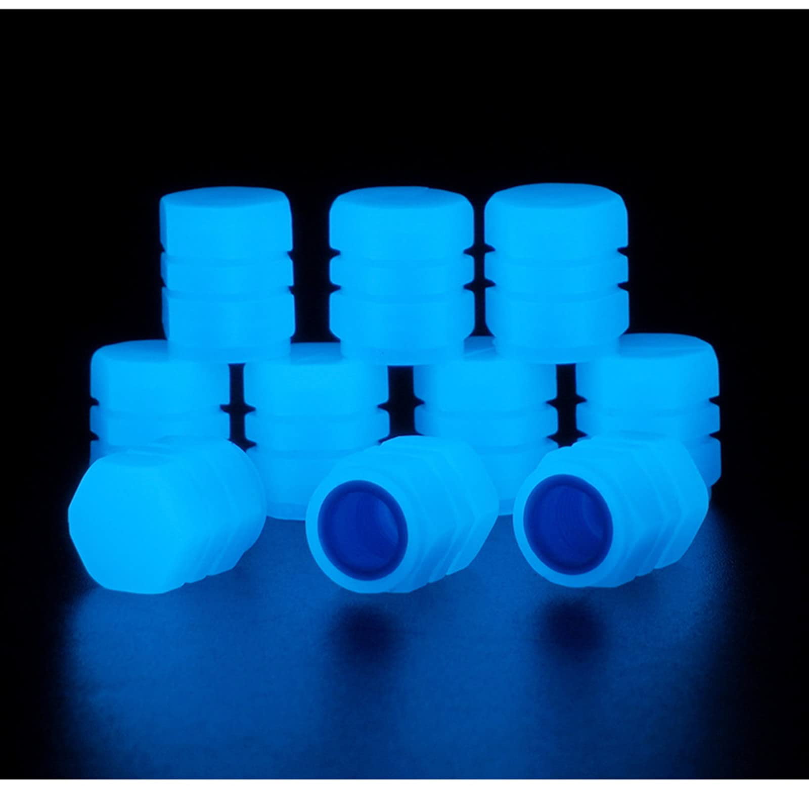SUV Suitable for Most Cars Blue Glow in The Dark Tire Valves Caps Trucks and Bicycles Motorcycles Universal Fluorescent Car Tire Valve Caps 8Pcs Luminous Tire Air Valves Stem Caps 