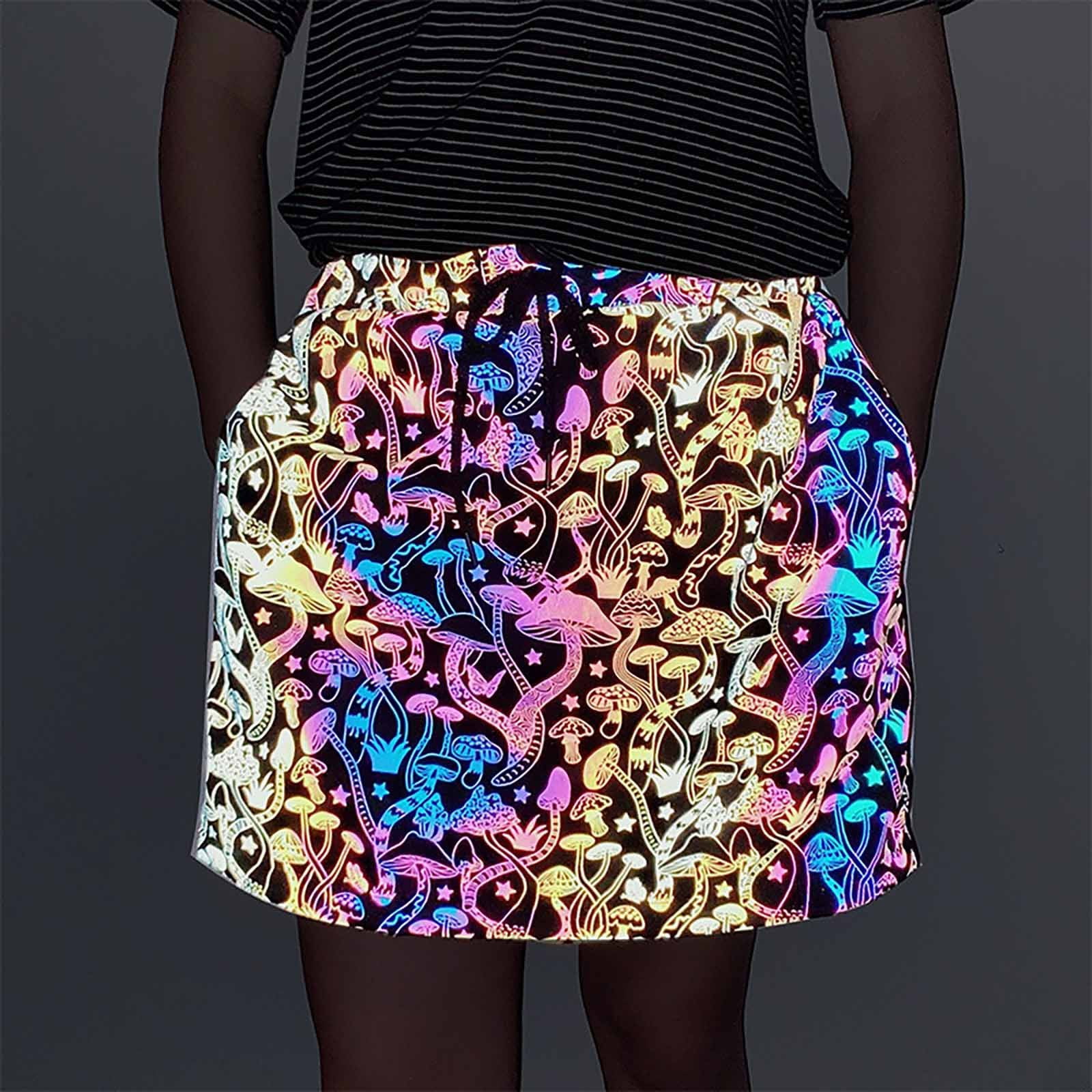 zhiyu women glow rainbow hop print elastic waist drawstring miniskirt