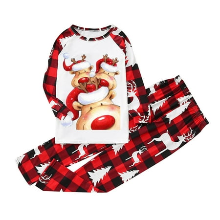 

Christmas Family Matching Pajamas Cute And Funny Animal Print Pajamas Plaid Long Sleeve Top And Pants Soft And Comfortable Festive Pajamas Kids Set