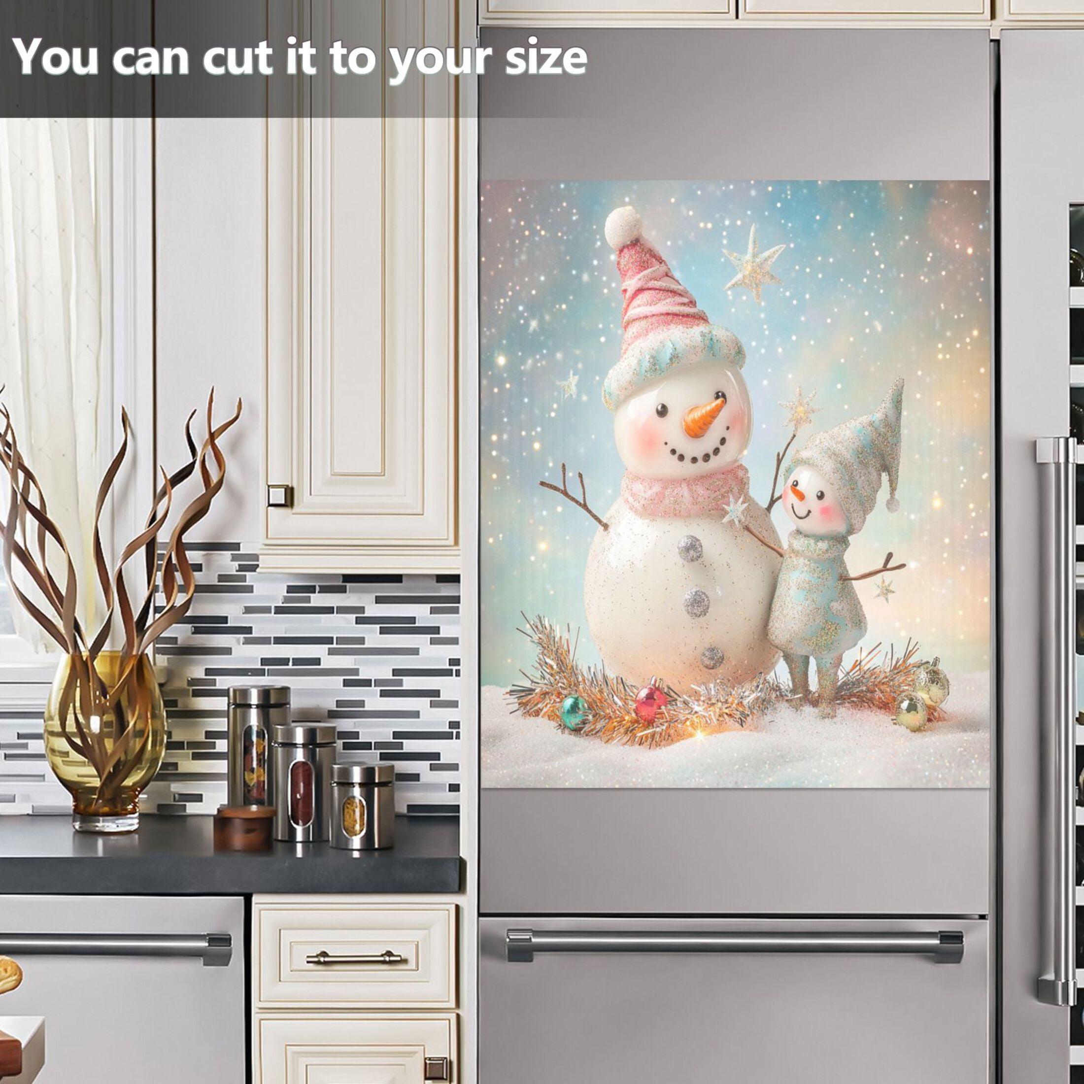 WOBOGO Two Cute Christmas Snowmen Magnetic Dishwasher Sticker Personalized DIY Beautiful and Practical Home Kitchen Decorations23×16in.