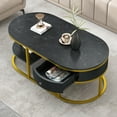 thumbnail image 3 of Juiluna Modern Marble Coffee Table, Metal Ellipse Cocktail Table Frame With Drawers And Shelves Storage, Contemporary Luxury Center Table For Bedroom Hallway Kitchen, 3 of 9