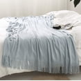 thumbnail image 3 of HTOOQ) HTOOQ Couverture Décorative Tricotée avec Franges Douce et Confortable pour Canapé Lit (Bleu Clair, 5HTOOQ X6, 3 of 7