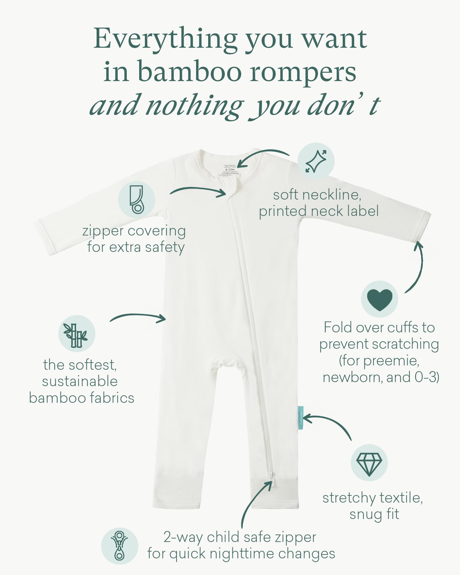 Baby Long Sleeve Romper Jumpsuit, Premium Soft Rayon One Piece Pajamas Boy Girl 2-Way Zipper Coverall Sleeper