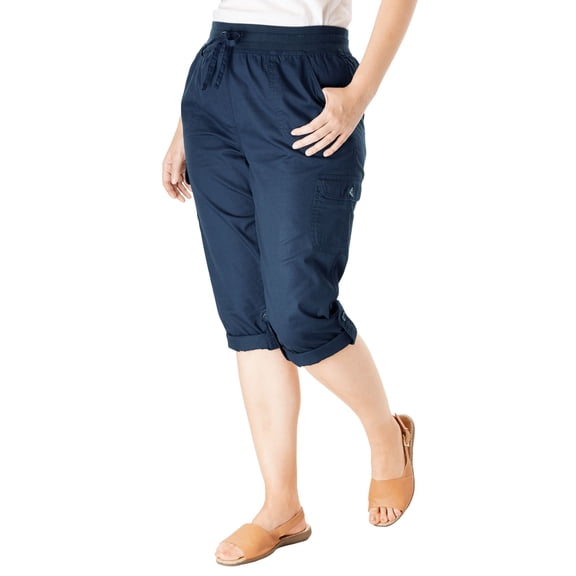 Woman Within Plus Size Petite Convertible Length Cargo Capri/Bermuda