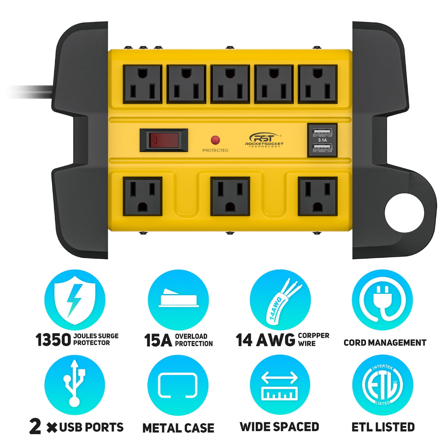 CRST LTS-10TS 8-Outlet 2 USB 1875W Surge Protector