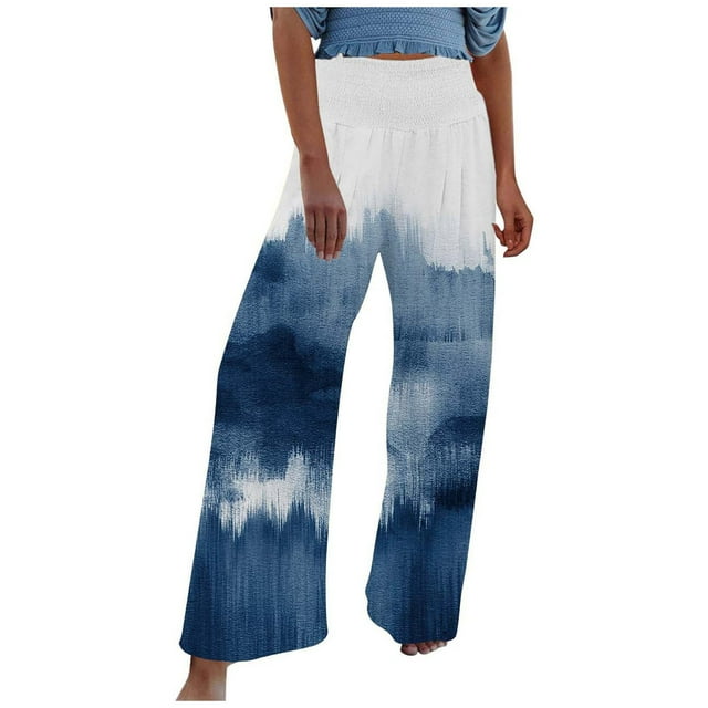 PEZHADA Pantalon de Yoga Décontracté Taille Haute Imprimé pour Femme, Bleu Marine, m