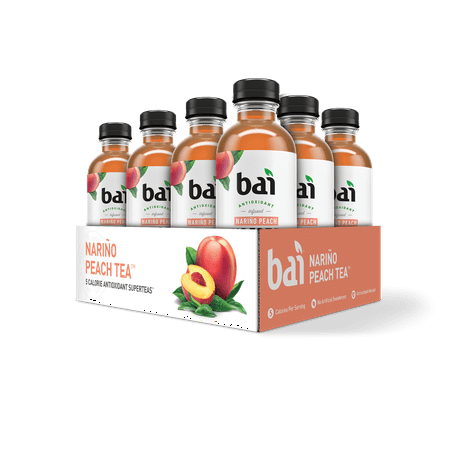 - Bai Supertea Antioxidant Infused Beverage, Narino Peach, 18 Fl Oz, 12 Count
