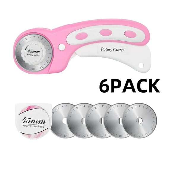 45mm Rotary Cutter with 5pcs Cutting Blades Replacement,Ergonomic Soft Handle and Safety Lock Rolling Cutter Tool Ideal for Quilting Cutting Fabric,Arts Crafts,Paper,Leather Suits