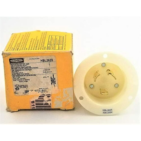 hubbell hbl2625 ac flanged inlet nema l6-30 male white
