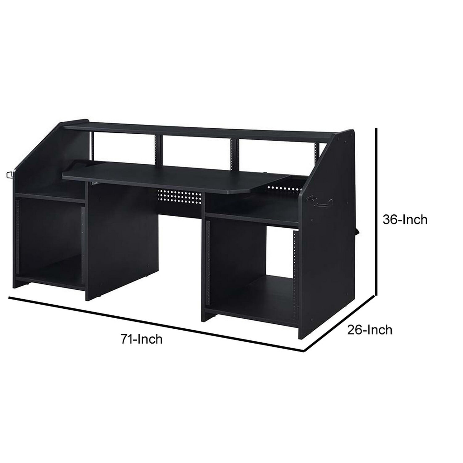 71 Inch Wood Music Studio Desk Keyboard Tray Monitor Top Black - Saltoro Sherpi