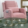 thumbnail image 3 of Modern Rocking Glider Chair, Accent High Backrest Living Room Lounge Arm Rocking Chair with 1 Lumbar Pillow and 2 Side Pockets, Upholstered Vanity Chair for Living Room Bedroom Nursery, Pink Teddy, 3 of 8