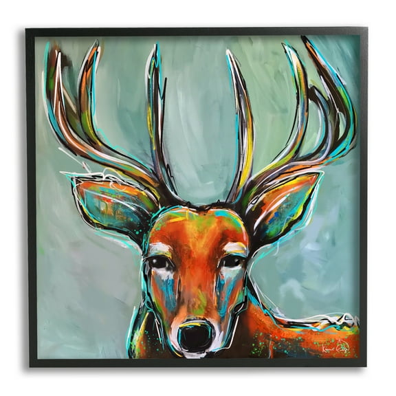 Stupell Modern Urban Deer Painting Animals & Insects Painting Black Framed Art Print Wall Art