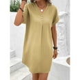 thumbnail image 5 of NXMZXB Summer Dresses for Women 2025 Casual Button V Neck Roll up Short Sleeve Tunics Beach Sundress Trendy A Line Ribbed Mini Work T Shirt Dress Khaki L, 5 of 10