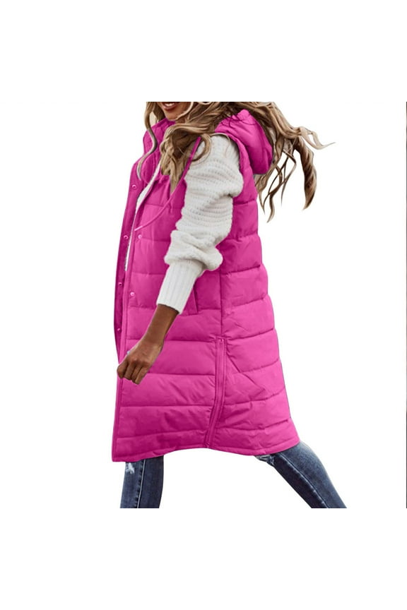 Plus Size Long Puffer Vest for Women Lightweight Down Vest Sleeveless Puffer Jacket with Hood Full Zip Winter Quilted Vest