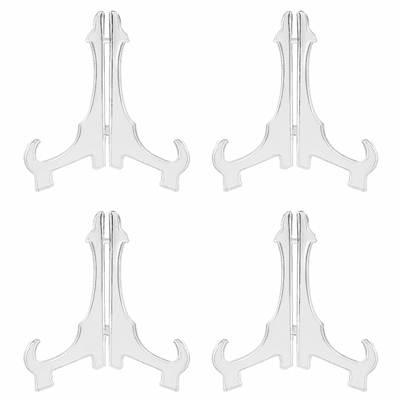 Dependable Industries Inc. Essentials 4-Pack Clear Plastic Easel Display Stands – Hinged Plate & Picture Holders for Home Décor, Weddings, and Art Displays (9.75 Inch)