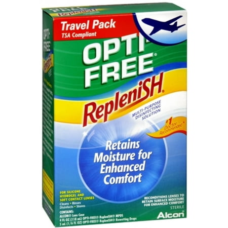ALCON OPTI-FREE REPLENISH Contact Lens Care Cleaning & Disinfecting Solution Convenience Pack (4 fl oz; 5mL drop & Lens Case)