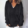 thumbnail image 2 of tarylea Oversized Tops for Women V Neck Ribbed Knitted Pullover Long Sleeve Solid Color Tops Casual Loose Shirts, 2 of 5