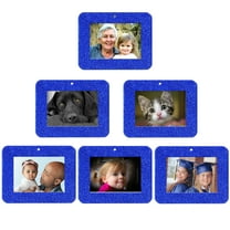 Expressly Yours! Mini Magnetic Glitter Picture Frame Christmas Ornaments with Photo Protectors, Horizontal Blue, 6-Pack