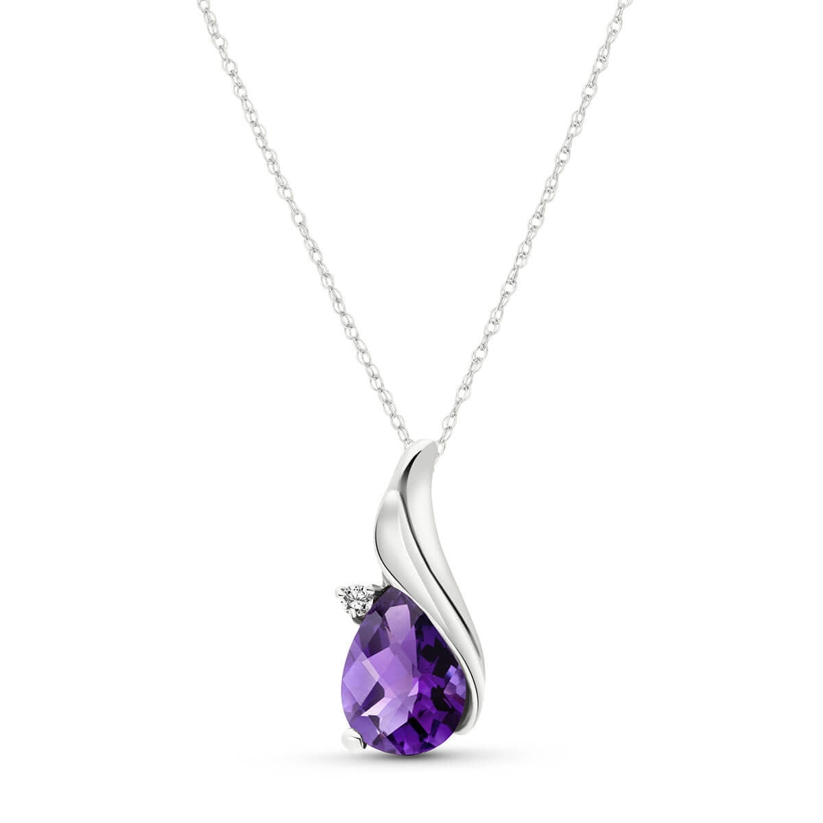Galaxy Gold 14K Solid Gold Natural Amethyst Pendant Necklace for Women - White Gold Fine Jewelry