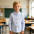 thumbnail image 7 of Fozruso Boys Striped Button-Down Shirts Long Sleeve Collared Dress Shirts School Uniform Shirts for Toddler and Kids, 7 of 7