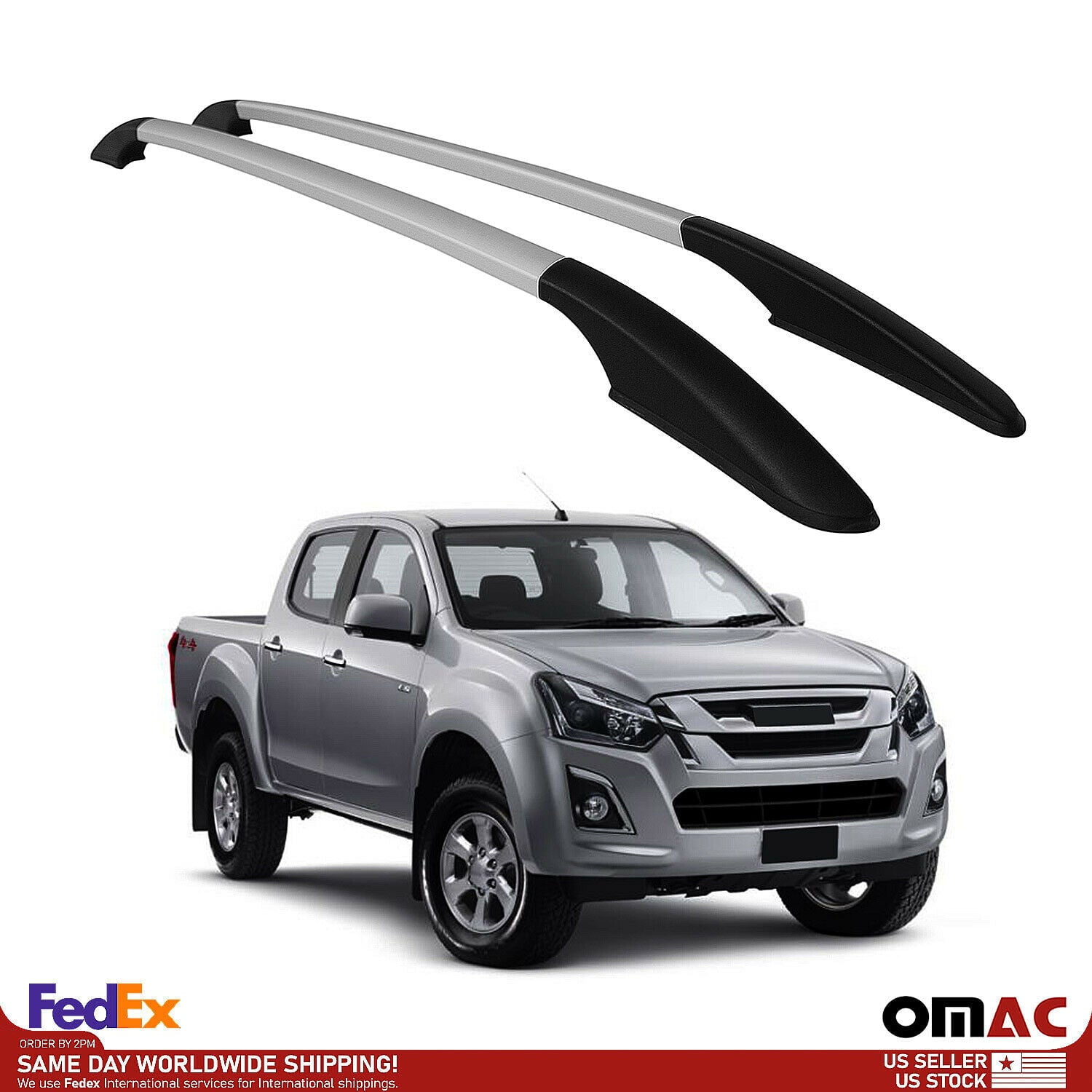 Top Roof Rack Side Rails Bars Silver Set For Isuzu DMax 20122019